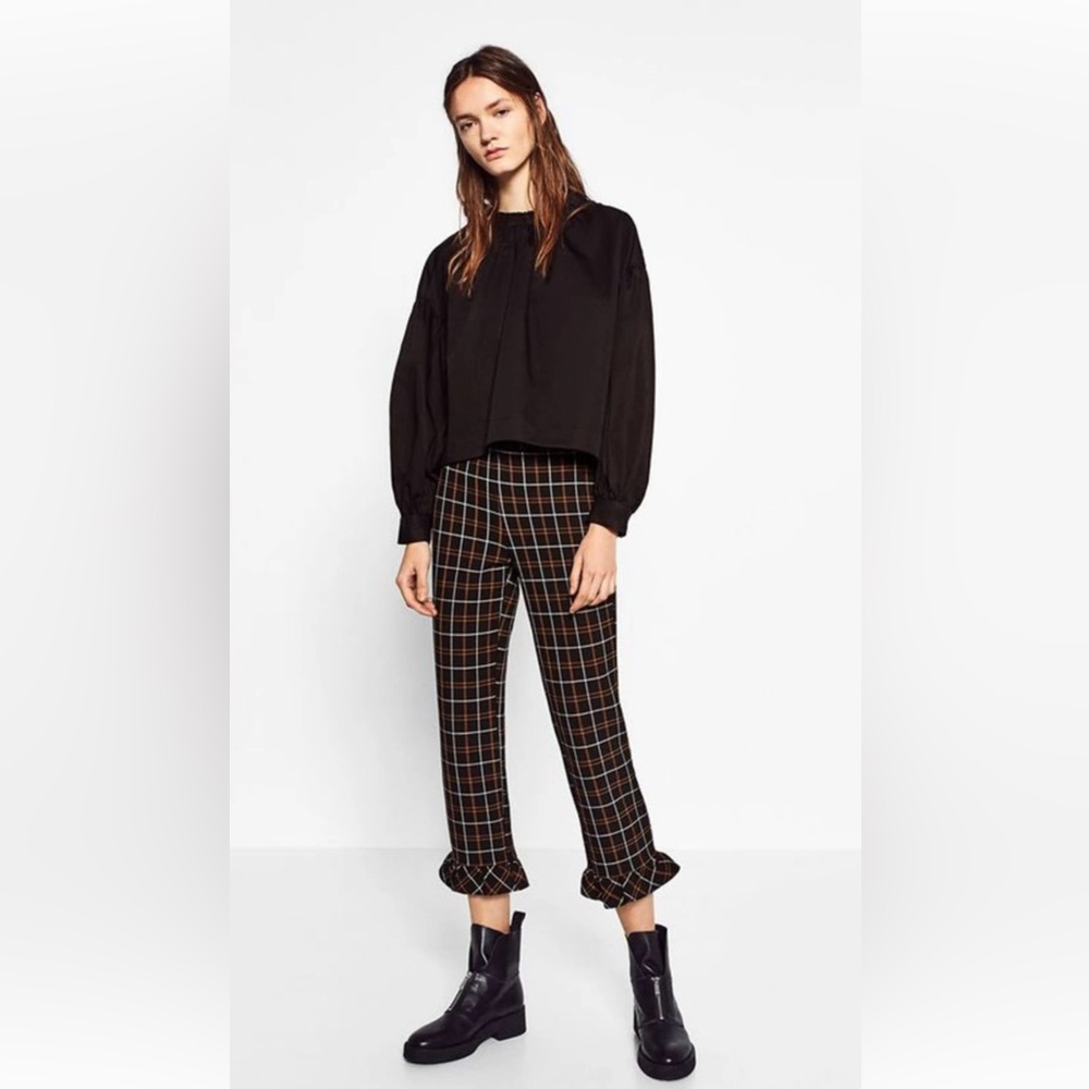 Zara Brown Plaid Cropped Pants